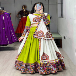 Traditional Mirror Work Rayon Cotton Lehenga Choli Set